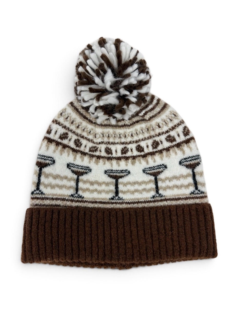 NWT Anthropologie Maeve Holiday Libation Fairisle Pom-Pom Knit Beanie